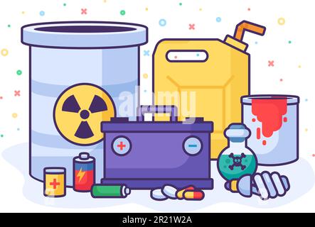Pile of poisonous and radioactive substances. Heap of Toxic Explosive Materials. Hazardous waste pollution problem. Simple cartoon outline vector isol Stock Vector
