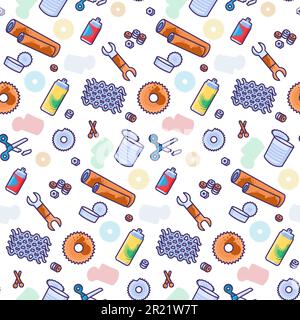 Rusty unwanted metal objects seamless pattern with wrench, nail, razor, gear, sheet, scissors, cut, pipes. Ornament for printing on fabric, cover and Stock Vector
