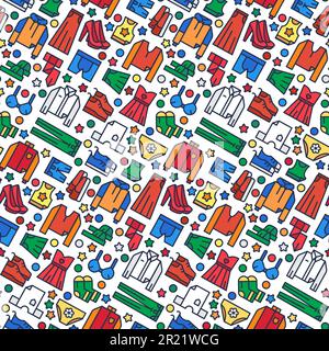 Shoes and clothes textile objects seamless pattern with cloth, fabric, shoe, trousers, fiber, jeans, sweater. Ornament for printing on fabric, cover a Stock Vector
