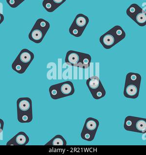 Seamless pattern, texture of modern musical black speakers for playing music tracks, tunes, technology isolated on blue background. Vector illustratio Stock Vector
