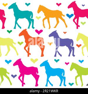 Seamless pattern background with colorful silhouette of foals Stock Vector
