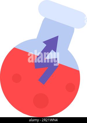 Spherical round test tube of transparent glass. Dangerous toxic red liquid with air bubbles inside chemical flask. Simple colored flat school vector i Stock Vector