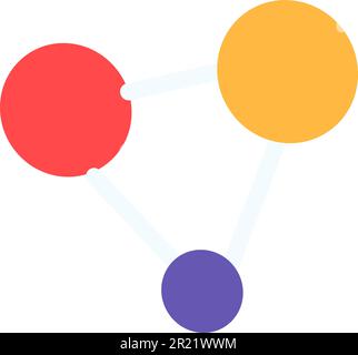 Structural lattice of molecule three surrounding electrons in grid. Study of micro level structure chemical elements. Simple colored flat vector icon Stock Vector