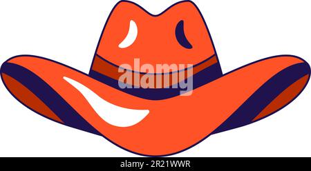 Cowboy felt hat with wide brim. National headdress of shepherd Wild West. Festive, traditional headdress for cartoon illustration. Cap for selfie, car Stock Vector