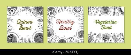 Cereal bowl background. Hand drawn vector illustration in sketch style. Restaurant menu design Stock Vector