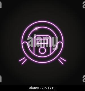 Neon robot vacuum cleaner icon in line style. Smart household appliance symbol. Vector illustration. Stock Vector