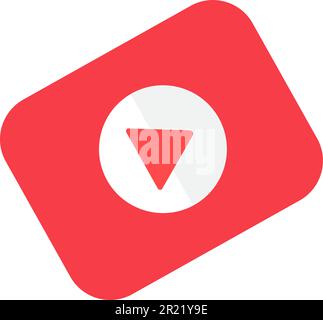 Red symbol media player icon triangle inside circle. Viewing slides of pictures and presentations at school lessons. Simple colored flat vector icon i Stock Vector