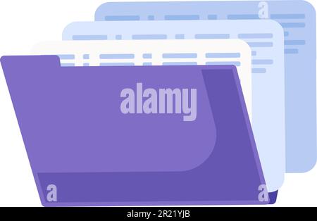 Open blue folder with archive of paper documents. Organization and sorting of school drafts, letters and homework in ordered form. Simple colored flat Stock Vector