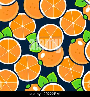 Tropical seamless pattern with oranges. Fruit repeated background. Vector bright print for fabric Stock Vector