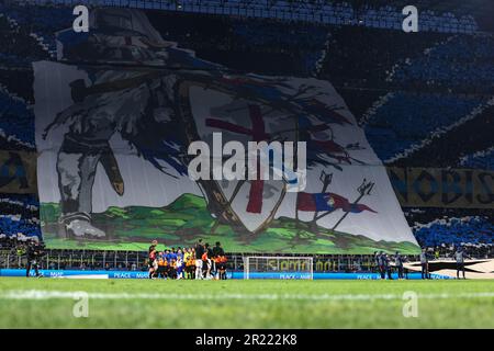 Milan, Italy. 16th May, 2023. FC Internazionale fans' choreography prior to the UEFA Champions League match at Giuseppe Meazza, Milan. Picture credit should read: Jonathan Moscrop/Sportimage Credit: Sportimage Ltd/Alamy Live News Stock Photo