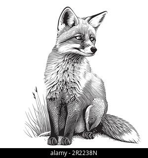 Wild fox sitting hand drawn sketch in doodle style llustration Stock Vector