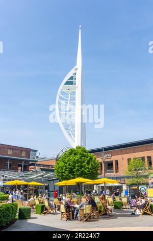 The Spinnaker Tower from Central Square, Gunwharf Quays Outlet Village, Gunwharf, Portsmouth, Hampshire, England, United Kingdom Stock Photo