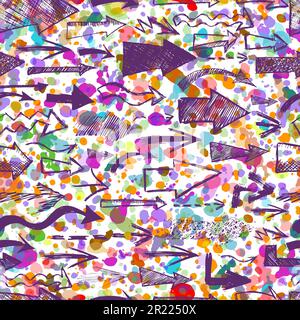 Abstract seamless pattern of arrows and watercolor circles. Vector illustration Stock Vector