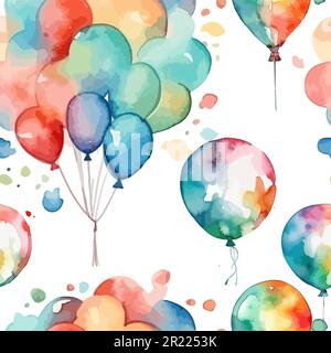 Watercolor balloons on a white background. Seamless pattern. Vector illustration Stock Vector