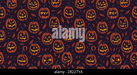 Halloween black and white seamless pattern of pumping lanterns. Stock Vector