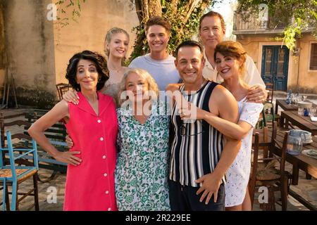 RELEASE DATE: September 8, 2023. TITLE: My Big Fat Greek Wedding 3. STUDIO: Focus Features. DIRECTOR: Nia Vardalos. PLOT: Join the Portokalos family as they travel to a family reunion in Greece for a heartwarming and hilarious trip full of love, twists and turns. STARRING: ELENA KAMPOURIS as Paris, ELIAS KACAVAS as Aristotle, ANDREA MARTIN as Aunt Voula, NIA VARDALOS as Toula, LOUIS MANDYLOR as Nick, JOHN CORBETT as Ian. (Credit Image: © Focus Features/Entertainment Pictures/ZUMAPRESS.com) EDITORIAL USAGE ONLY! Not for Commercial USAGE! Stock Photo