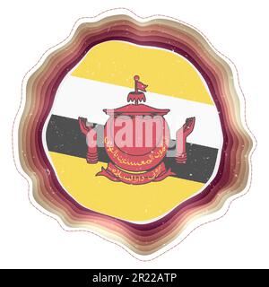 Brunei flag in frame. Badge of the country. Layered circular sign around Brunei flag. Appealing vector illustration. Stock Vector