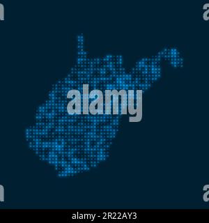 West Virginia dotted glowing map. Shape of the us state with blue bright bulbs. Vector illustration. Stock Vector