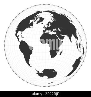Vector world map. Lambert azimuthal equal-area projection. Plain world geographical map with latitude and longitude lines. Centered to 0deg longitude. Stock Vector