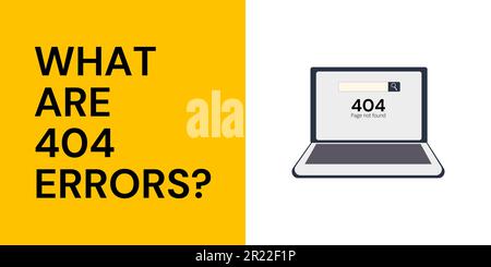 404 Error Banner on Yellow and White Background. Stylish Page Not Found Banner with Black Text and Laptop Icon for Business and Marketing Stock Vector