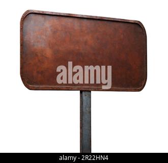 Old rusty metal industry sign board white background Stock Photo