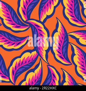 Colorful ornamental seamless pattern with simple abstract organic floral elements. Vibrant psychedelic vector illustration for design Stock Vector