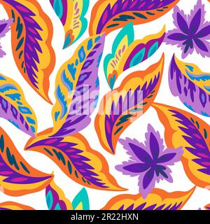 Colorful ornamental seamless pattern with simple abstract organic floral elements. Vibrant psychedelic vector illustration for design Stock Vector