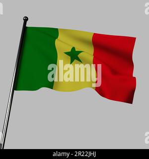 3D illustration of the Senegal flag waving proudly. The flag consists of three vertical stripes of green, yellow, and red Stock Photo