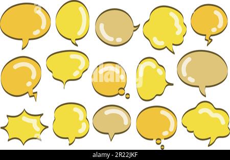 Set of yellow and gold speech bubbles in various shapes and sizes, vector illustration. Stock Vector