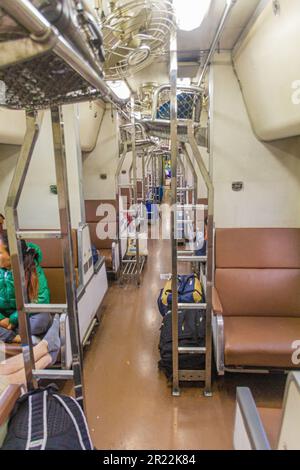 CHIANG MAI, THAILAND - DECEMBER 13, 2019: Interior of a long distance sleeper train in Thailand Stock Photo