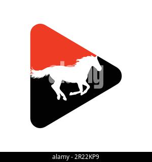Horse running icon vector illustration inside a shape of play button red and black color. Stock Vector