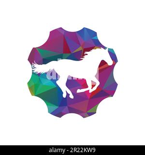 Horse running icon vector illustration inside a shape of gear cog pattern color. Stock Vector