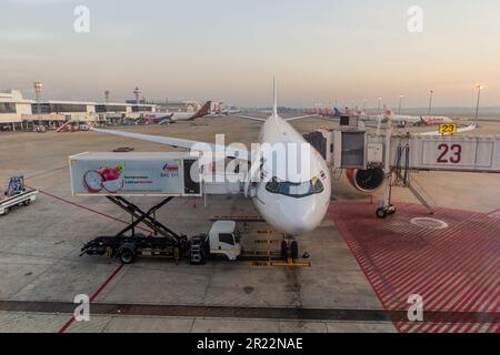 BANGKOK, THAILAND - DECEMBER 16, 2019: Airplane at Dong Mueang airport in Bangkok, Thailand Stock Photo