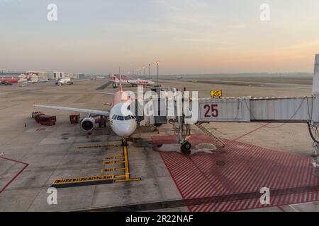 BANGKOK, THAILAND - DECEMBER 16, 2019: Airplane at Dong Mueang airport in Bangkok, Thailand Stock Photo