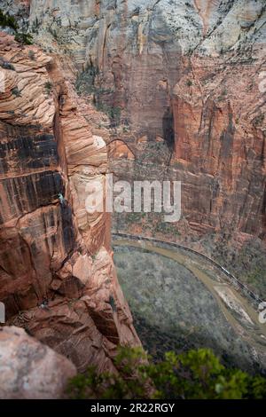 A rock climber spotted in Zion National Park Stock Photo