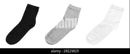 Set with different socks on white background. Banner design Stock Photo