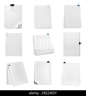 Set of sheets of paper on white background, top view Stock Photo
