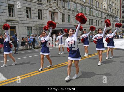 New York, USA. 13th May, 2023. People dance during Japan Parade 2023 in New York, the United States, on May 13, 2023. Credit: Li Rui/Xinhua/Alamy Live News Stock Photo