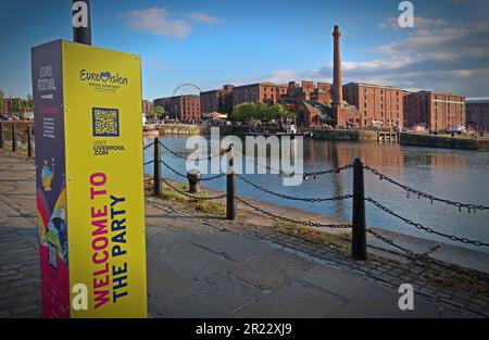 Shine Bright Liverpool - Welcome to Eurovision 2023 at Royal Albert Dock, Pier Head, Liverpool, Merseyside, England, UK, L3 4AF Stock Photo