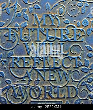 Embossed iron grid -  My Future Will Reflect a New World, Port of Liverpool, Merseyside, England, GB, L3 4AF by Moon Kyungwon Stock Photo