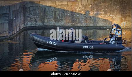 Mersey River Police boat , on patrol around the Royal Albert Dock area,  Liverpool, Merseyside, England,  L34AA Stock Photo