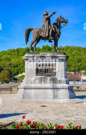 Equestrian statue of Napoleon on the Legion of Honor Square in the town of Montereau Fault Yonne in Seine et Marne, France Stock Photo