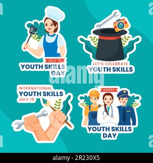 World Youth Skills Day Label Illustration Flat Cartoon Hand Drawn Templates Background Stock Vector