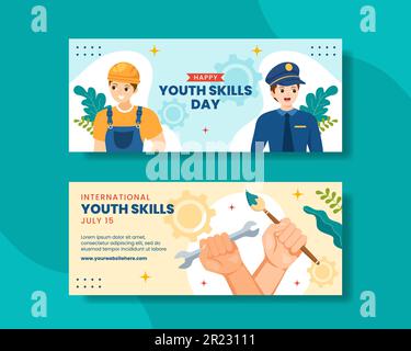World Youth Skills Day Horizontal Banner Illustration Flat Cartoon Hand Drawn Templates Background Stock Vector