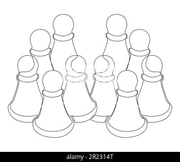 One continuous line of pawns, chess pieces. Thin Line Pawn Illustration vector concept. Contour Drawing Creative ideas. Stock Vector