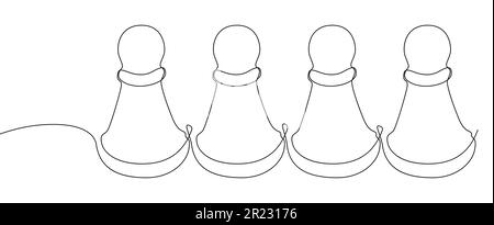 One continuous line of pawns, chess pieces. Thin Line Pawn Illustration vector concept. Contour Drawing Creative ideas. Stock Vector