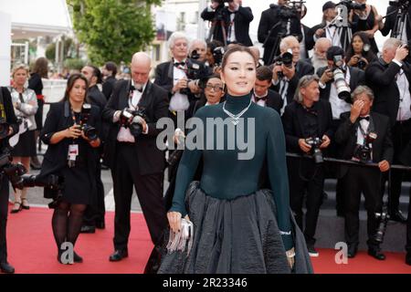 Cannes, France. 16th May, 2023. Gong Li walk the first red carpet of the 76th Cannes Film Festival on May 16, 2023 in Cannes, France. Credit: Bernard Menigault/Alamy Live News Stock Photo