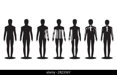 Silhouettes of humans in a row. Black Human Vector illustration. Stock Vector