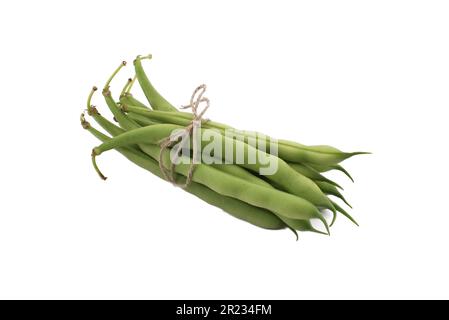 Bundle green beans bonded with jute rope isolated on white background Stock Photo