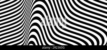 Optical illusion background. Black and white abstract spinning distorted lines surface. Poster design. Torsion spiral illusion wallpaper. Vector illustration Stock Vector